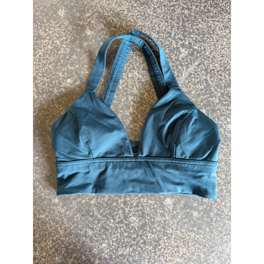 Lululemon Align V-Neck Bra Women 8 Teal Good Nulu Light Support with pads